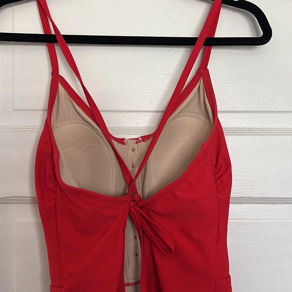 Red one piece swimsuit with crossed back tie. Size Large. Excellent condition. - Picture 5 of 5